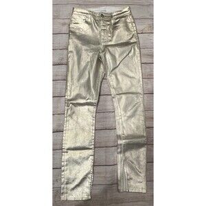 JONATHAN SIMKHAI Rae Gold Coated High Rise Skinny Jeans Sz 25 Split Hem